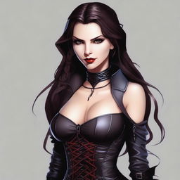 Generate an image of a sexy vampire rogue with medium length braided brown hair