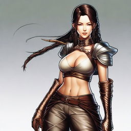 Create an image of a sexy Yuan-ti rogue with medium length braided brown hair