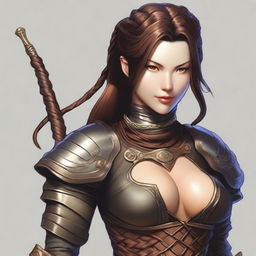 Create an image of a sexy Yuan-ti rogue with medium length braided brown hair