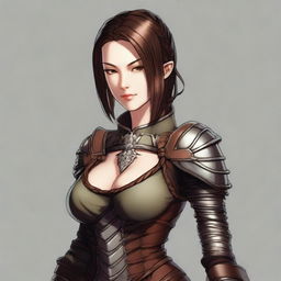 Create an image of a sexy Yuan-ti rogue with medium length braided brown hair