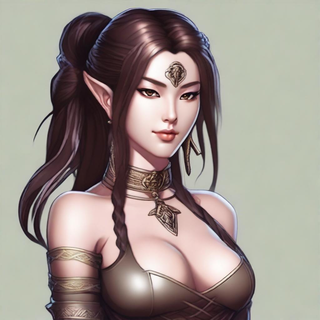 Create an image of a sexy Yuan-ti rogue with medium length braided brown hair