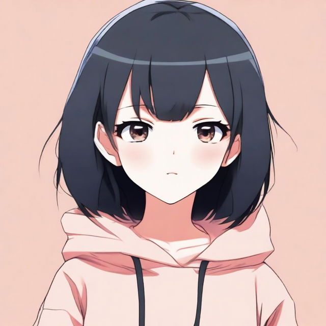 Generate an image of a blushing anime girl with short black hair