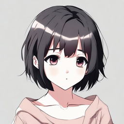 Generate an image of a blushing anime girl with short black hair