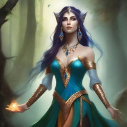 Create an image of a fallen Eladrin lady sorceress