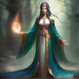 Create an image of a fallen Eladrin lady sorceress