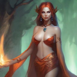 Generate an image of a sexy fallen Summer Eladrin lady sorceress