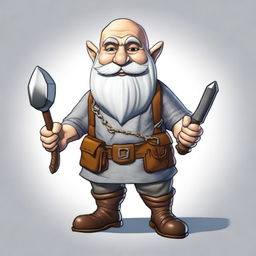 In the universe of Dungeons and Dragons, create an image of a 45-year-old gnome artificer builder