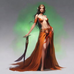 Generate an image of a sexy fallen Summer Eladrin lady sorceress