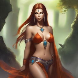 Generate an image of a sexy fallen Summer Eladrin lady sorceress