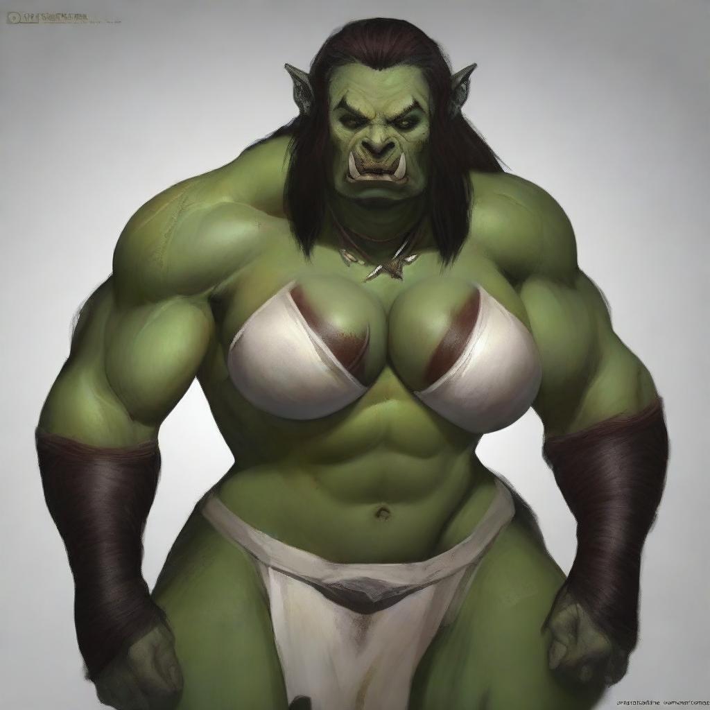 Generate an image of a sexy, large female Orc with big tusks