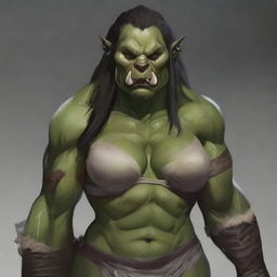 Generate an image of a sexy, large female Orc with big tusks