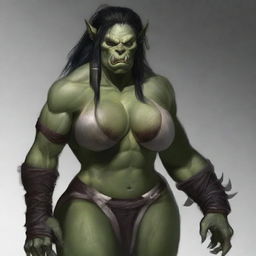 Generate an image of a sexy, large female Orc with big tusks