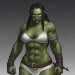 Generate an image of a beautiful and sexy, large female Orc with big tusks