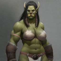 Generate an image of a beautiful and sexy, large female Orc with big tusks