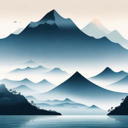 An artistic representation of the concept '山海', which translates to 'Mountain and Sea'