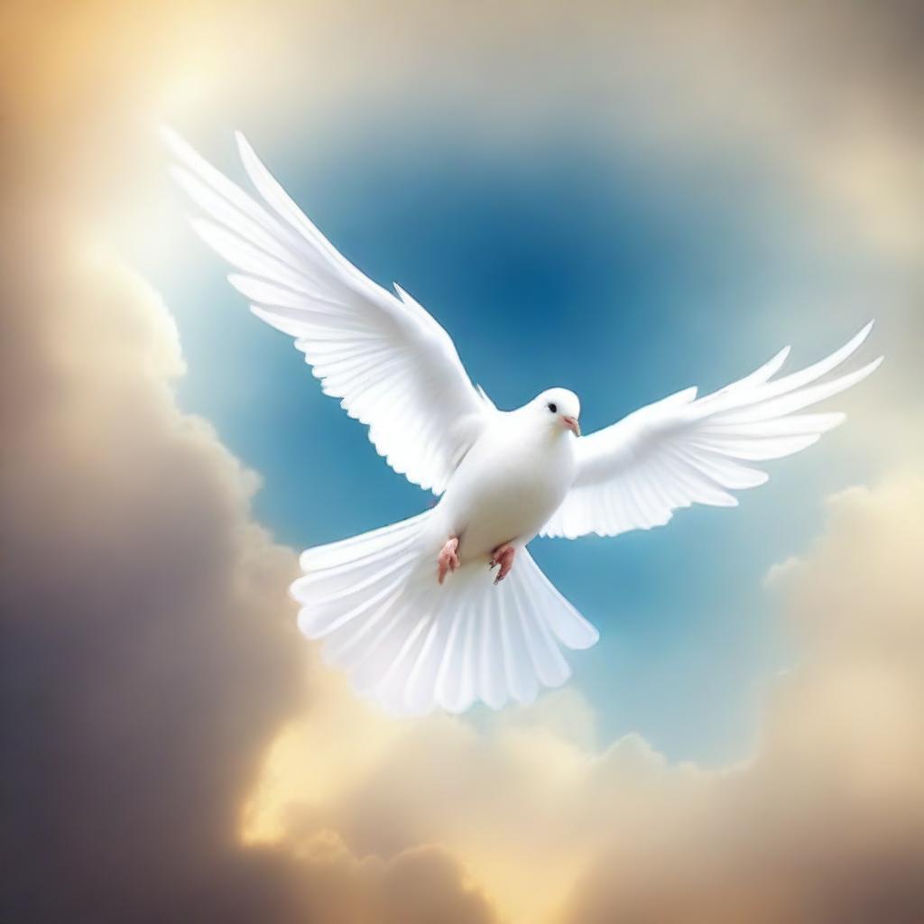 Create a serene and inspiring image representing the Holy Spirit, suitable to be used as a background for a PowerPoint presentation