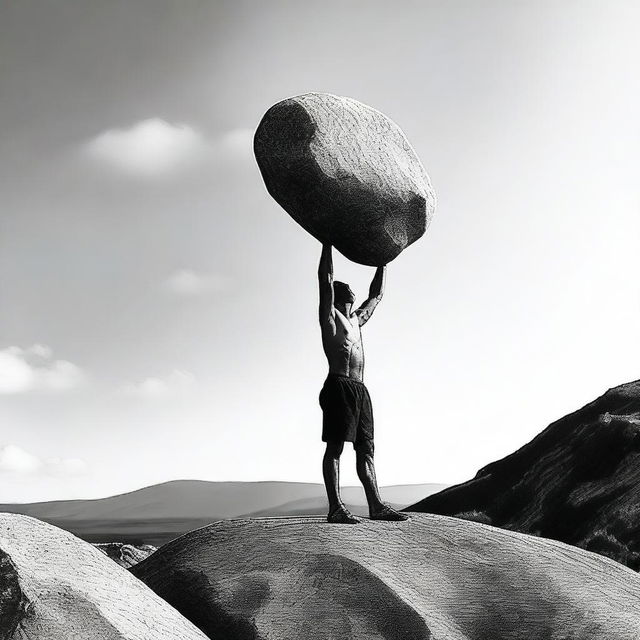 A single person fiercely lifting up a rock