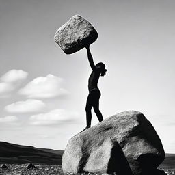 A single person fiercely lifting up a rock