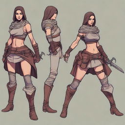 Generate a high quality image of a powerful female human who is dressed for desert warfare, in the art style of Dungeons and Dragons