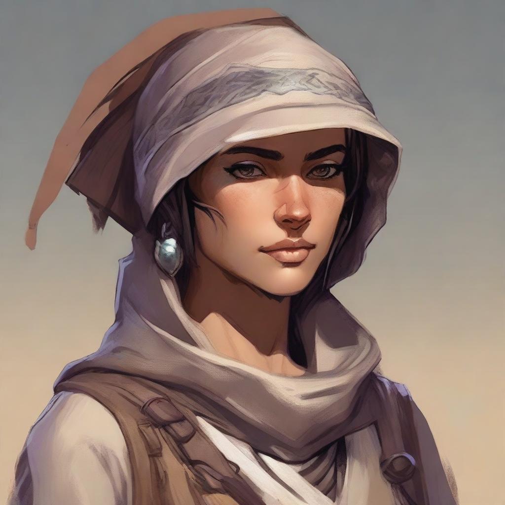 Generate a high quality image of a female human who is dressed appropriately for the desert environment