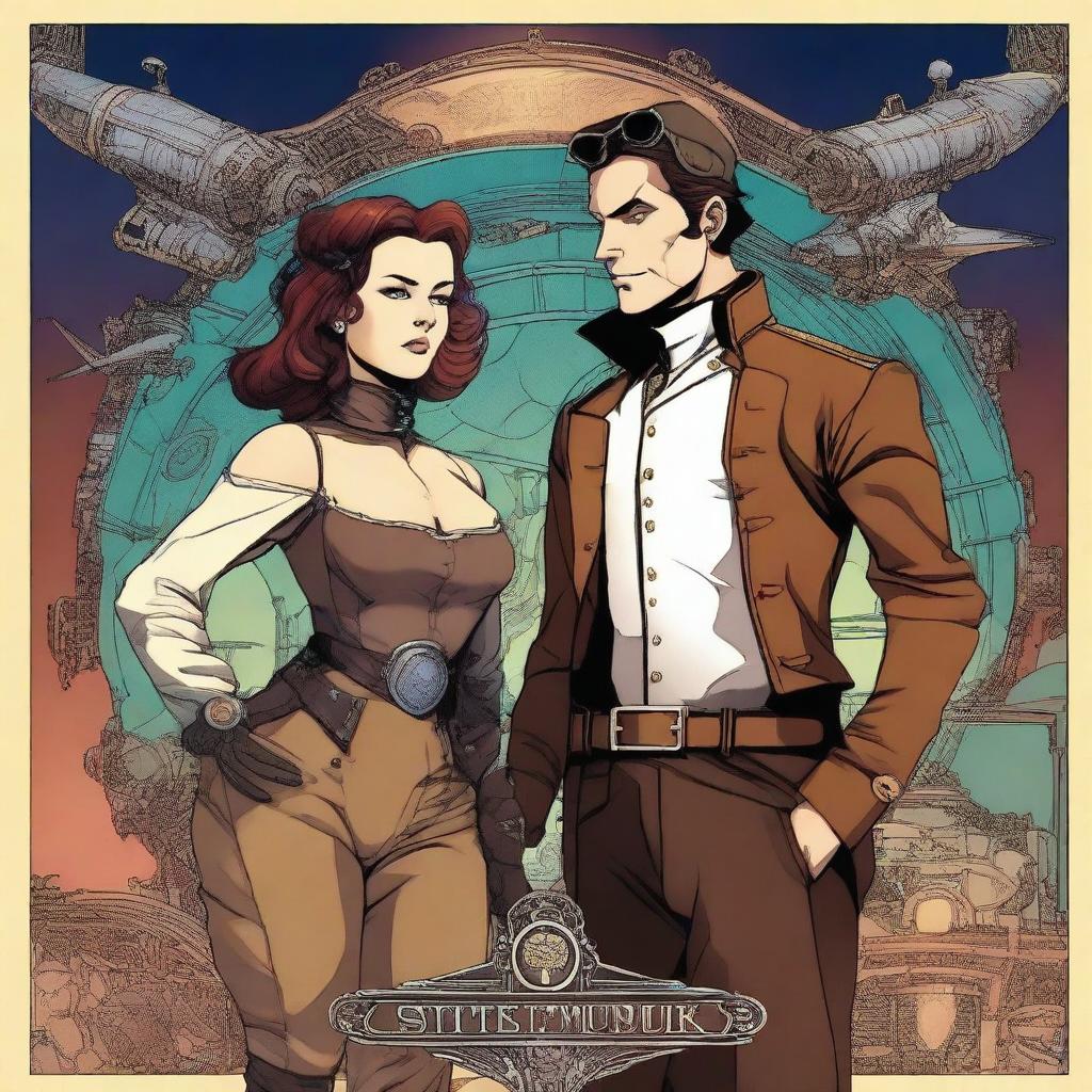 Generate a steampunk, space science fiction comic poster