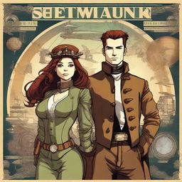 Generate a steampunk, space science fiction comic poster