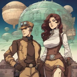 Generate a steampunk, space science fiction comic poster