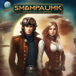 Create a steampunk, space science fiction book cover