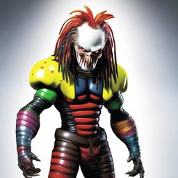 Generate an image of the Predator from Alien vs Predator wearing a clown costume