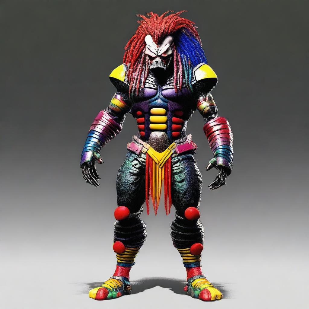 Generate an image of the Predator from Alien vs Predator wearing a clown costume