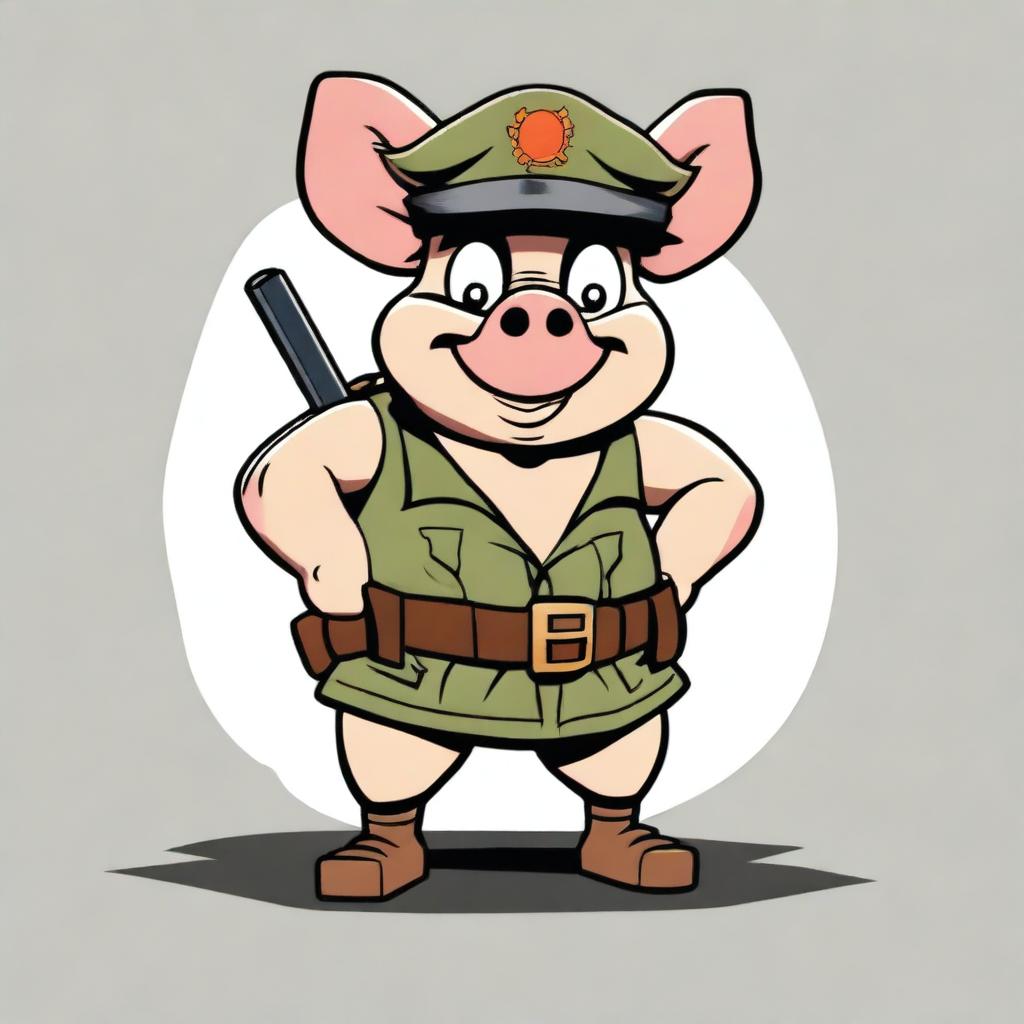 Generate an image of Porky Pig stylized as Rambo