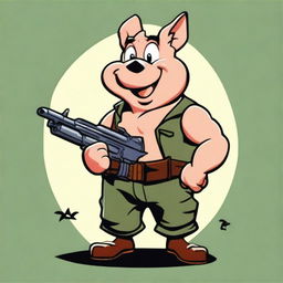 Generate an image of Porky Pig stylized as Rambo