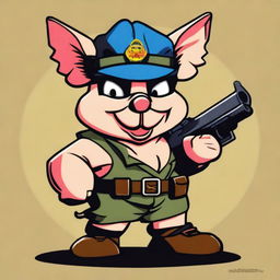 Generate an image of Porky Pig stylized as Rambo