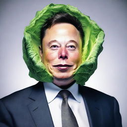 Generate an image of Elon Musk, but instead of his usual human form, depict him as a cabbage