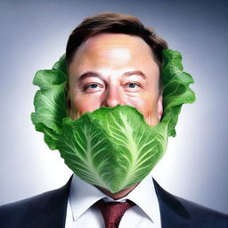 Generate an image of Elon Musk, but instead of his usual human form, depict him as a cabbage