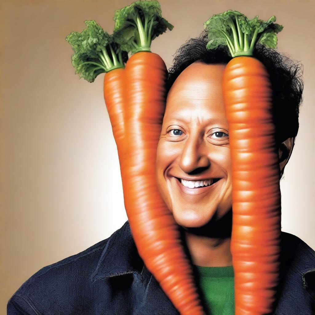 Create an image of actor Rob Schneider, but instead of his human form, depict him as a carrot