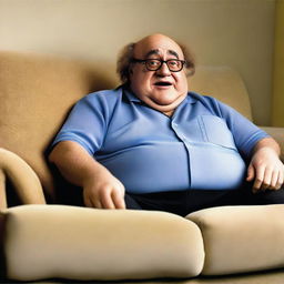 Generate an image of Danny Devito, the actor, humorously emerging from inside a couch