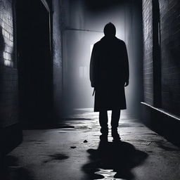 Generate an image that depicts a thrilling crime scene, possibly a dark alleyway with a mysterious figure, a dropped weapon, and a sense of tension and suspense