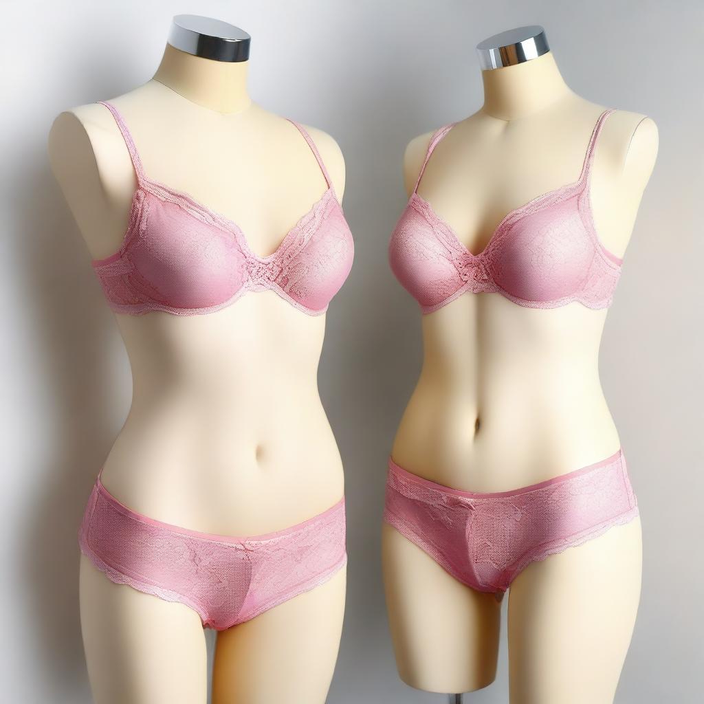 Generate an image of a tasteful and elegant lingerie set on a mannequin, focusing on the design and details of the lingerie, ensuring it is not explicit or offensive