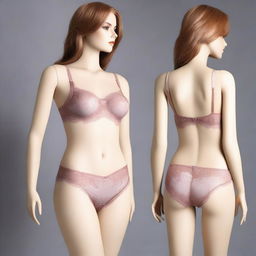 Generate an image of a tasteful and elegant lingerie set on a mannequin, focusing on the design and details of the lingerie, ensuring it is not explicit or offensive