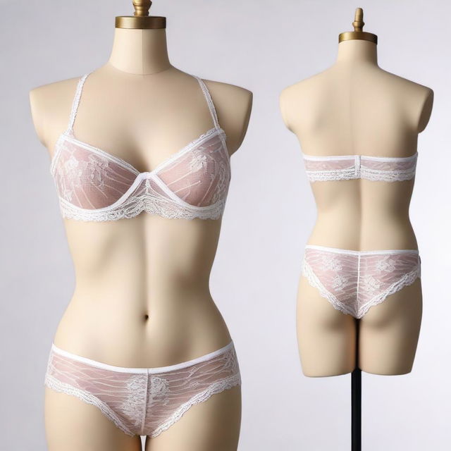 Generate an image of a tasteful and elegant lingerie set on a mannequin, focusing on the design and details of the lingerie, ensuring it is not explicit or offensive