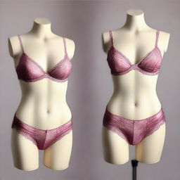 Generate an image of a tasteful and elegant lingerie set on a mannequin, focusing on the design and details of the lingerie, ensuring it is not explicit or offensive