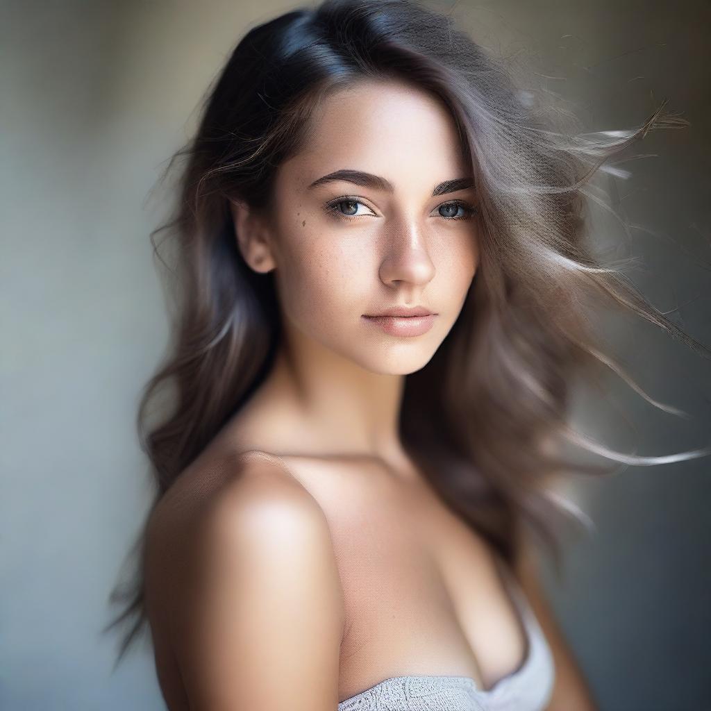 Create an image of a beautiful, shirtless girl