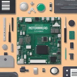 Create a book cover featuring a detailed image of a laptop motherboard with various repair tools around it