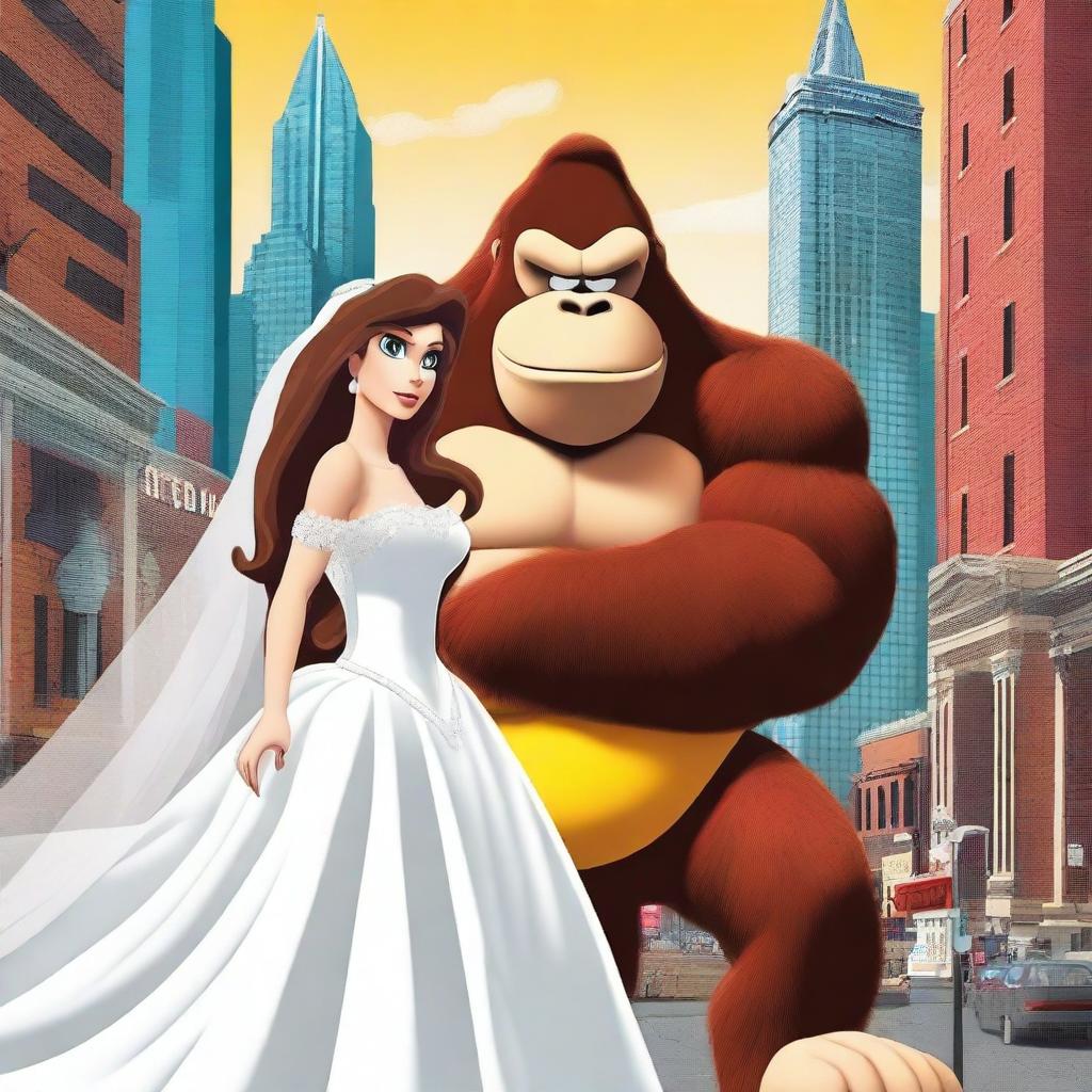 Create a movie poster for a fictional movie titled "Bridezilla vs Donkey Kong"