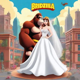 Create a movie poster for a fictional movie titled "Bridezilla vs Donkey Kong"