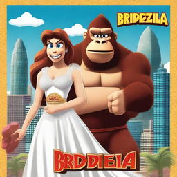 Create a movie poster for a fictional movie titled "Bridezilla vs Donkey Kong"