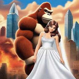 Create a movie poster for a fictional movie titled "Bridezilla vs Donkey Kong" in a realistic style