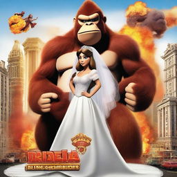 Create a movie poster for a fictional movie titled "Bridezilla vs Donkey Kong" in a realistic style