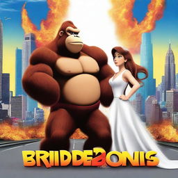 Create a movie poster for a fictional movie titled "Bridezilla vs Donkey Kong" in a realistic style